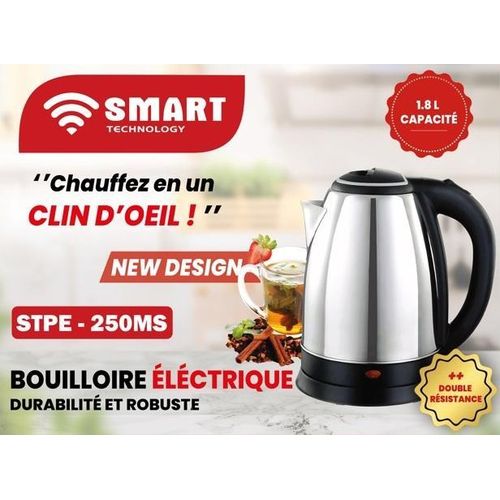 SMART TECHNOLOGY Bouilloire Électrique À Double Résistance (STPE-250MS) -1.8 Litres-1500W -Gris- SMART TECHNOLOGY Bouilloire Électrique À Double Résistance (STPE-250MS) -1.8 Litres-1500W -Gris-